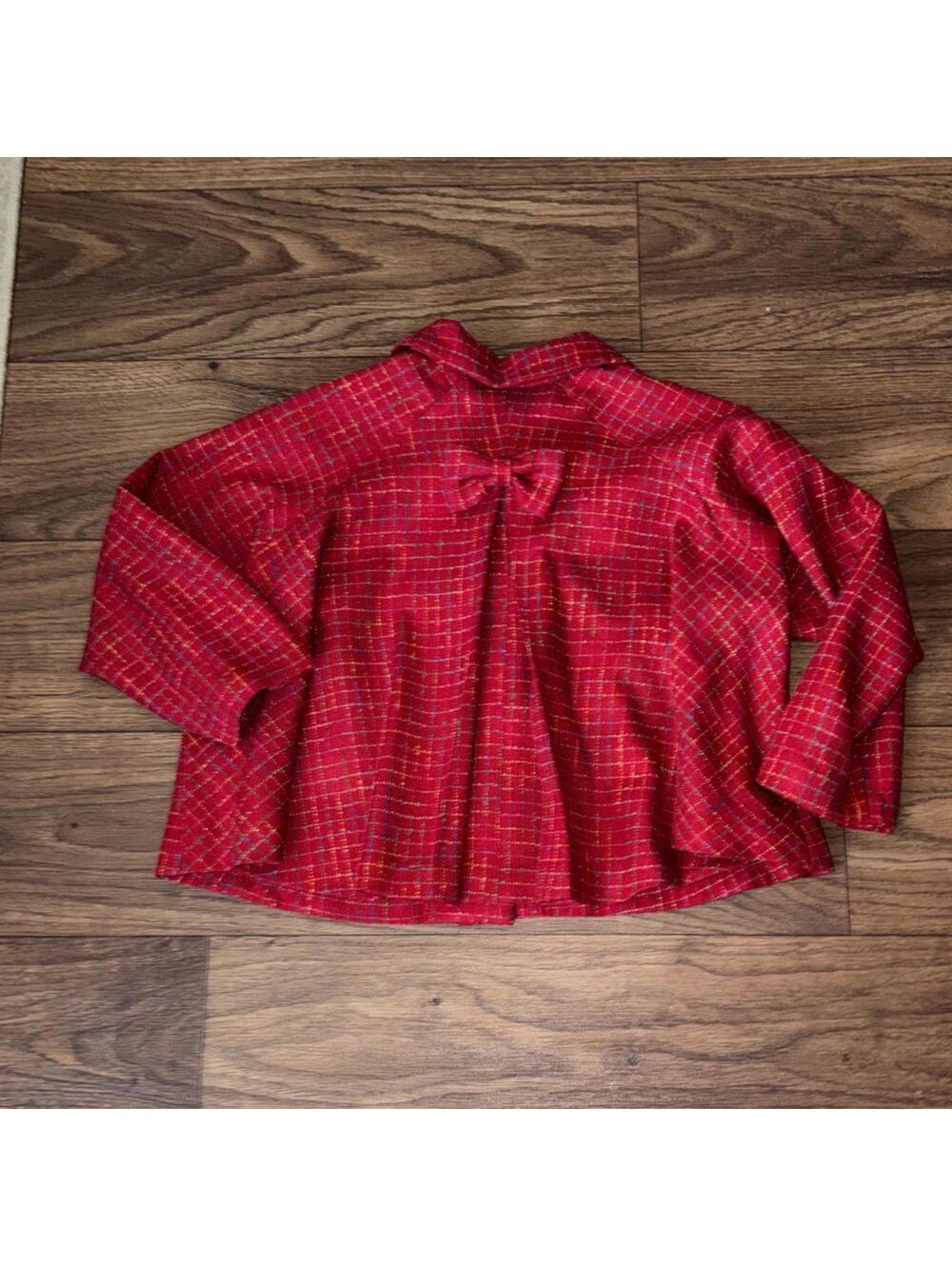 Red Colorful Tweed Plaid Sleeveless Dress Jacket Set Teacher Preppy - Picture 12 of 13